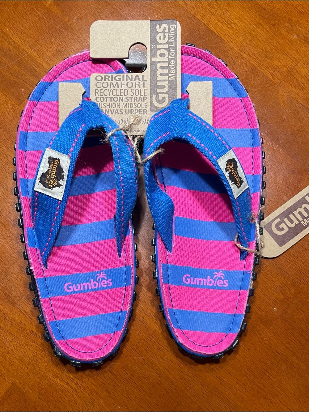 Women's Gumbies Islander Pink & Blue Striped Flip Flop Sandals